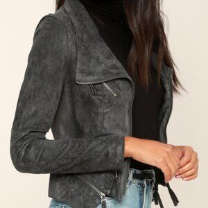 NWOT Lulus Ready For Anything Charcoal Grey Suede Moto Jacket - Size XS